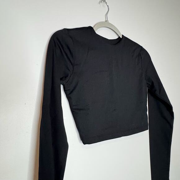 Susana Monaco Crewneck Cropped Long Sleeve Top Black NWT Size XS - Picture 3 of 7